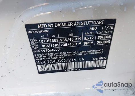 2016 Mercedes-Benz Gla 250 z USA, uszkodzony, nr VIN WDCTG4EB9GJ216499